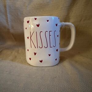 Rae Dunn White Mug with Red Hearts - KISSES